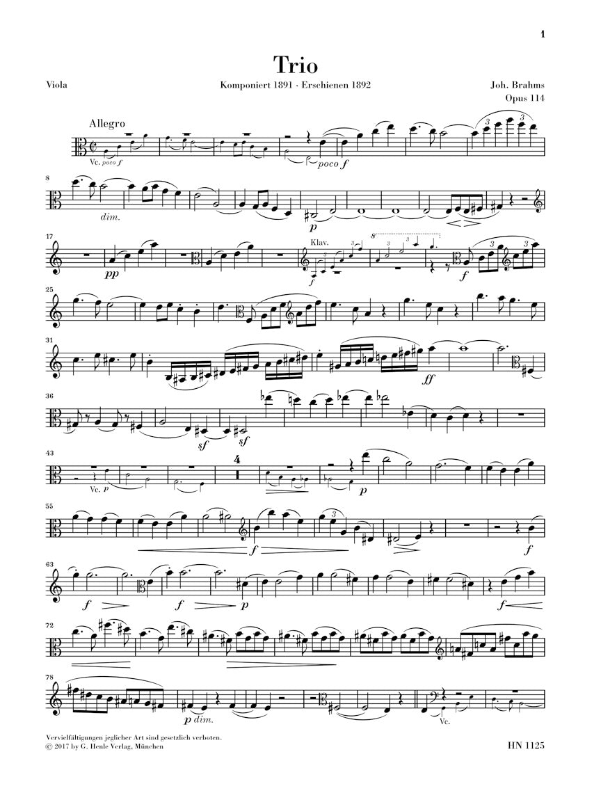 ブラームス:クラリネット三重奏曲 イ短調 op. 114