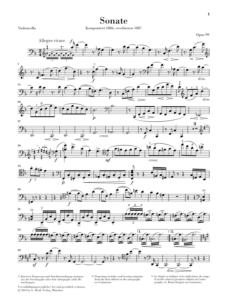 ブラームス:チェロ・ソナタ ヘ長調 op. 99