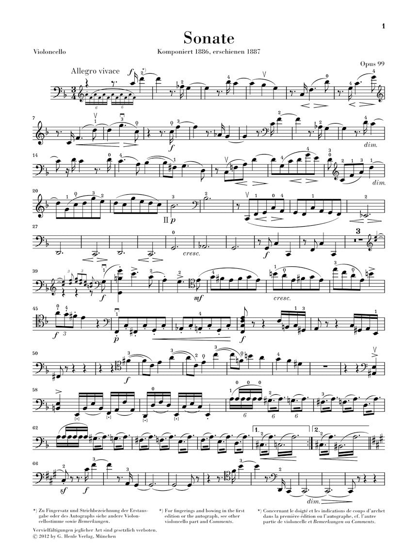 ブラームス:チェロ・ソナタ ヘ長調 op. 99