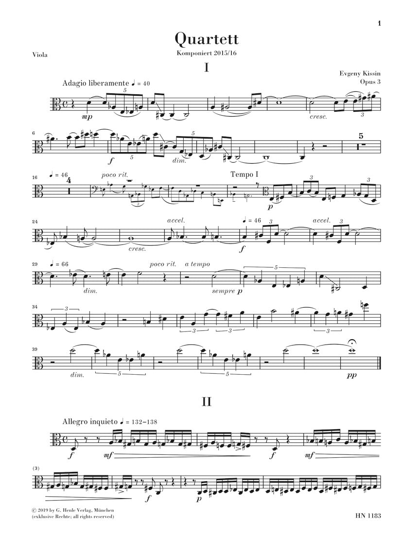 キーシン:弦楽四重奏曲 op. 3