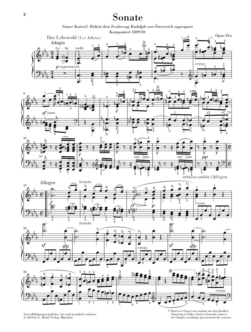ベートーヴェン:ピアノ・ソナタ 第26番 変ホ長調 op. 81a 「告別」