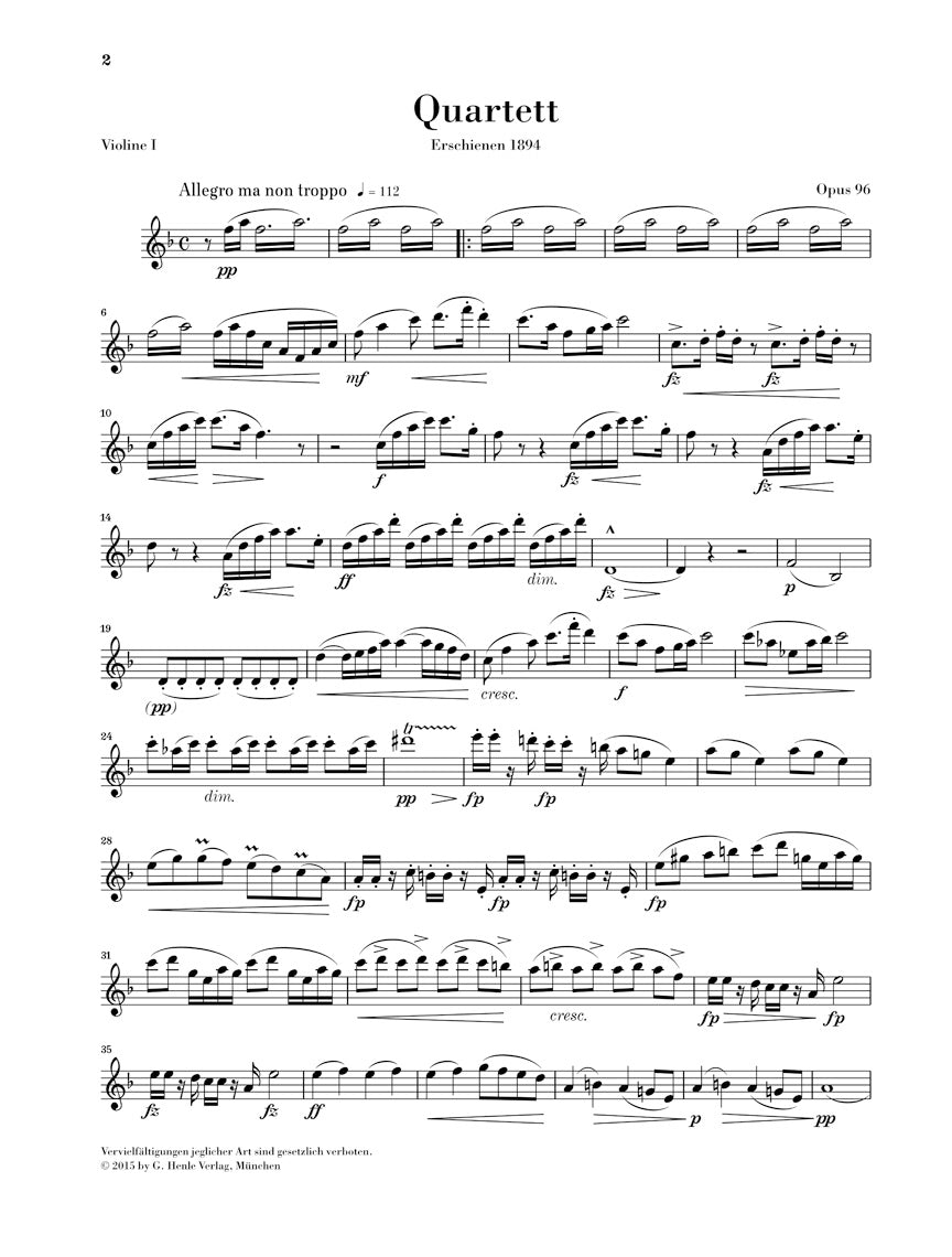 ドヴォルザーク:弦楽四重奏曲 第12番 ヘ長調 op. 96 「アメリカ」