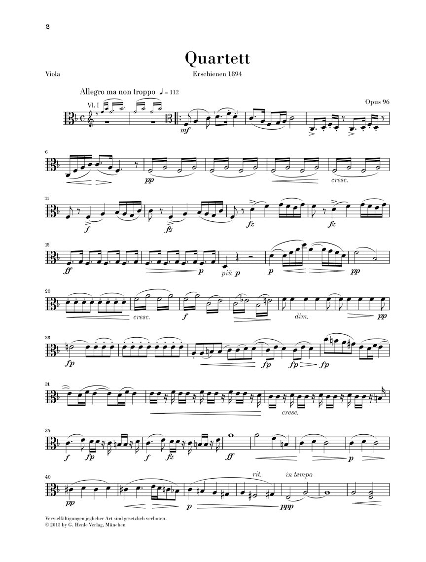 ドヴォルザーク:弦楽四重奏曲 第12番 ヘ長調 op. 96 「アメリカ」