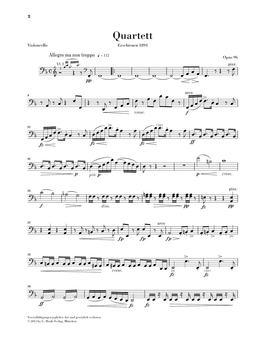 ドヴォルザーク:弦楽四重奏曲 第12番 ヘ長調 op. 96 「アメリカ」