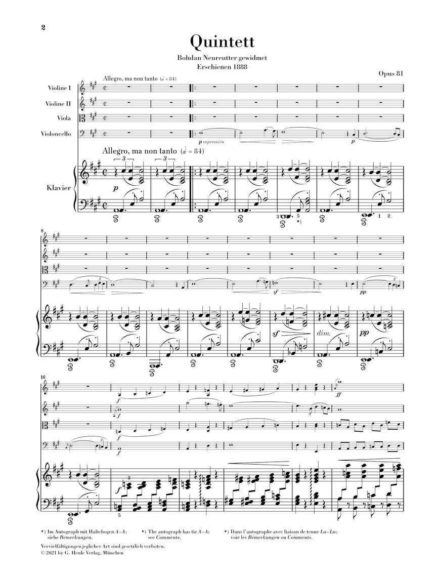ドヴォルザーク:ピアノ五重奏曲 イ長調 op. 81