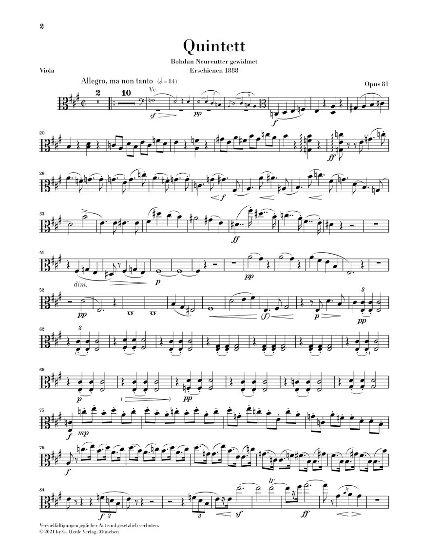 ドヴォルザーク:ピアノ五重奏曲 イ長調 op. 81