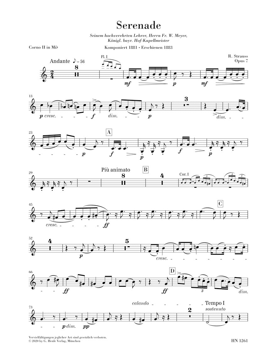 シュトラウス:管楽合奏のためのセレナード 変ホ長調 op. 7