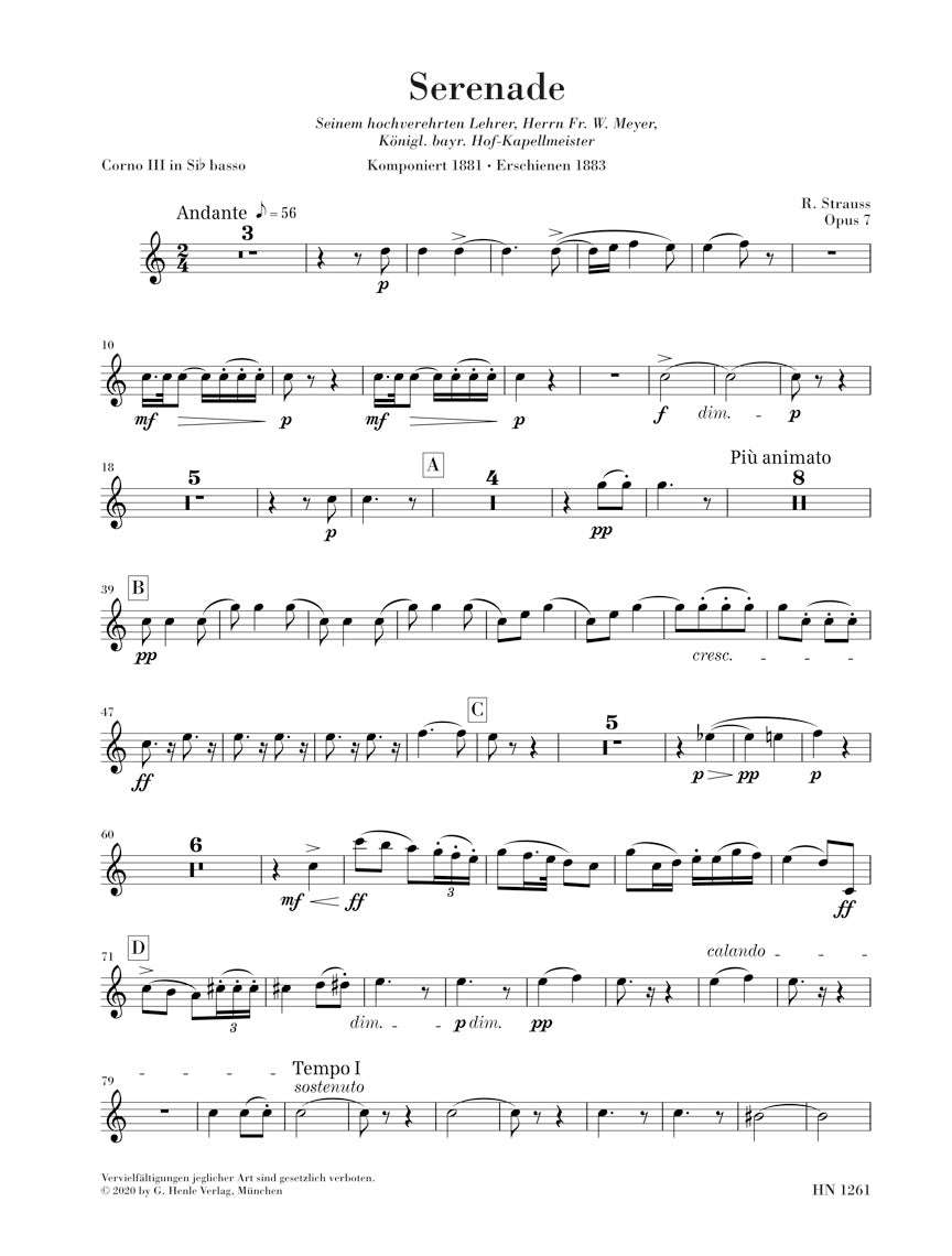 シュトラウス:管楽合奏のためのセレナード 変ホ長調 op. 7