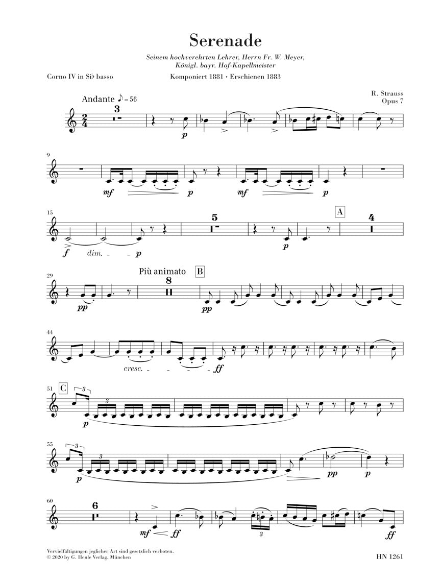 シュトラウス:管楽合奏のためのセレナード 変ホ長調 op. 7