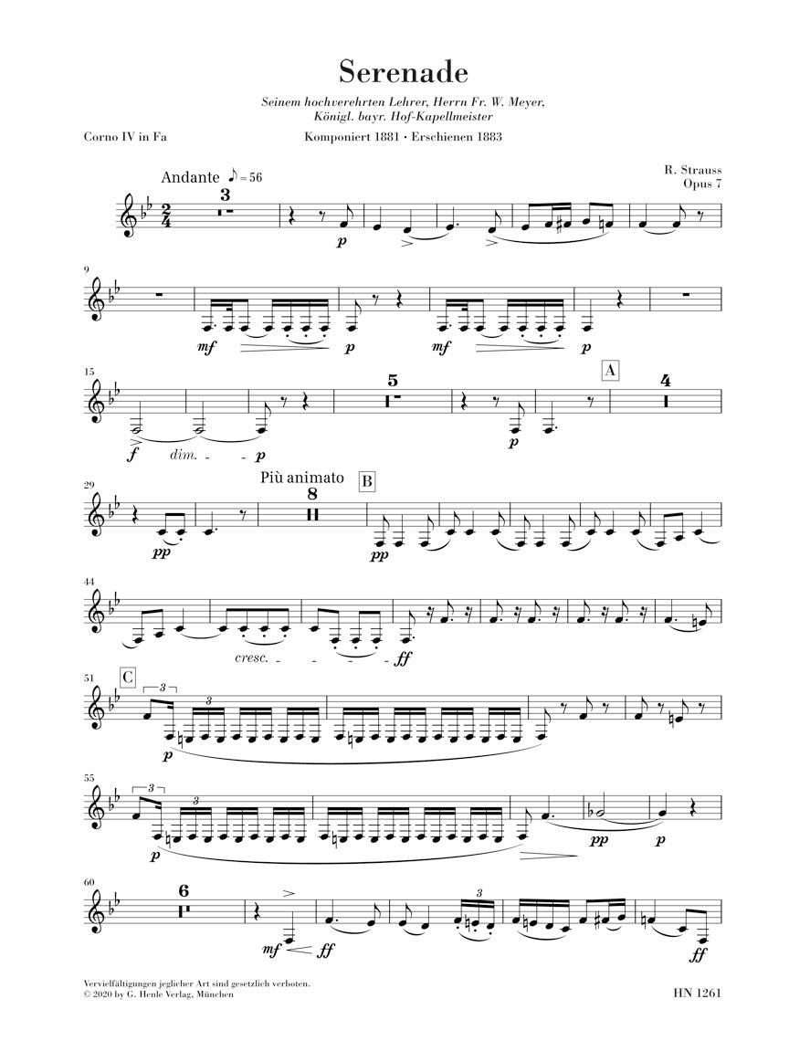 シュトラウス:管楽合奏のためのセレナード 変ホ長調 op. 7