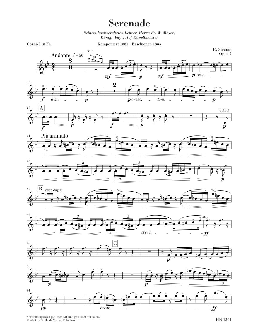 シュトラウス:管楽合奏のためのセレナード 変ホ長調 op. 7