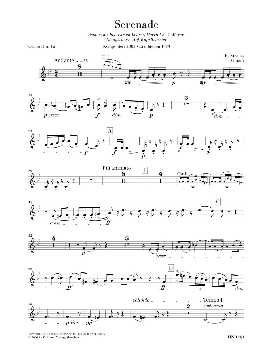 シュトラウス:管楽合奏のためのセレナード 変ホ長調 op. 7