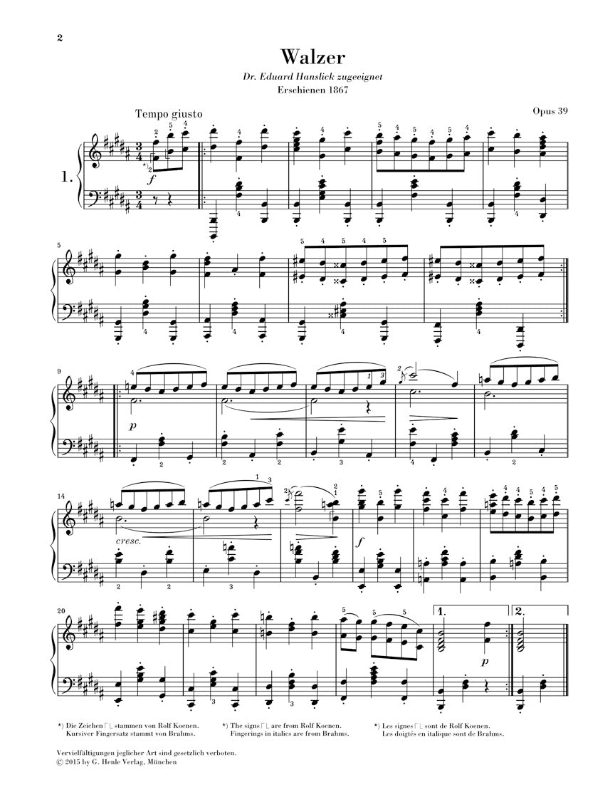 ブラームス:ワルツ集 op. 39