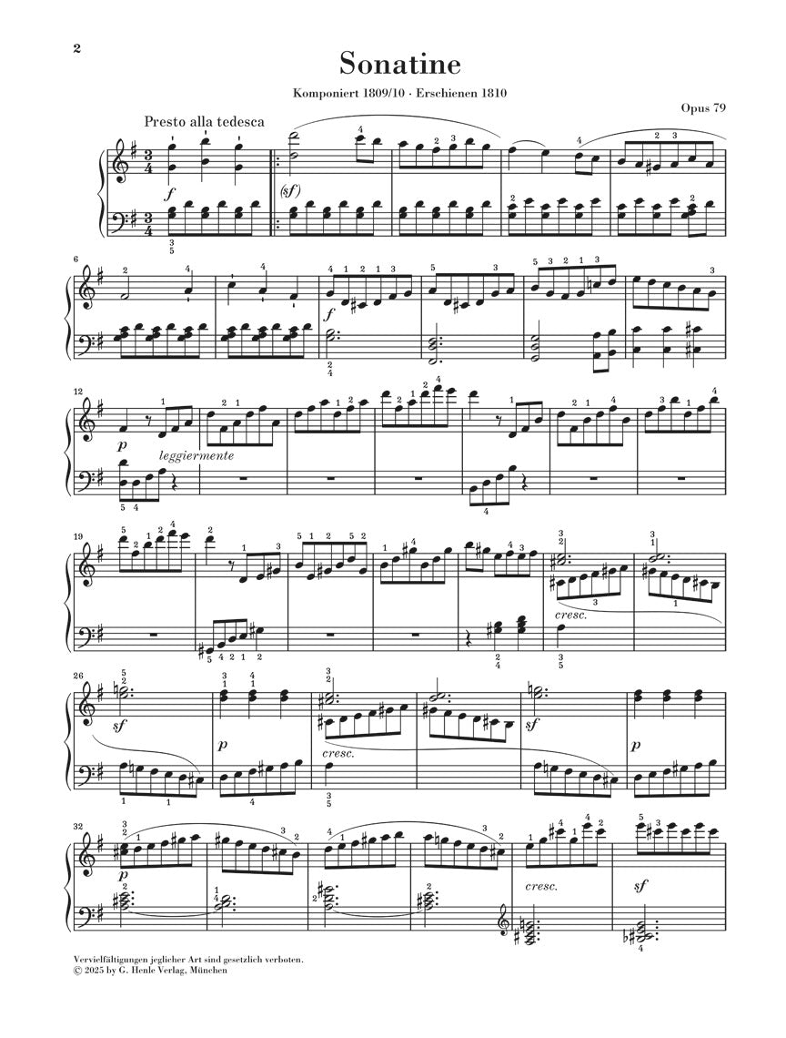 ベートーヴェン:ピアノ・ソナチネ ト長調 Op.79