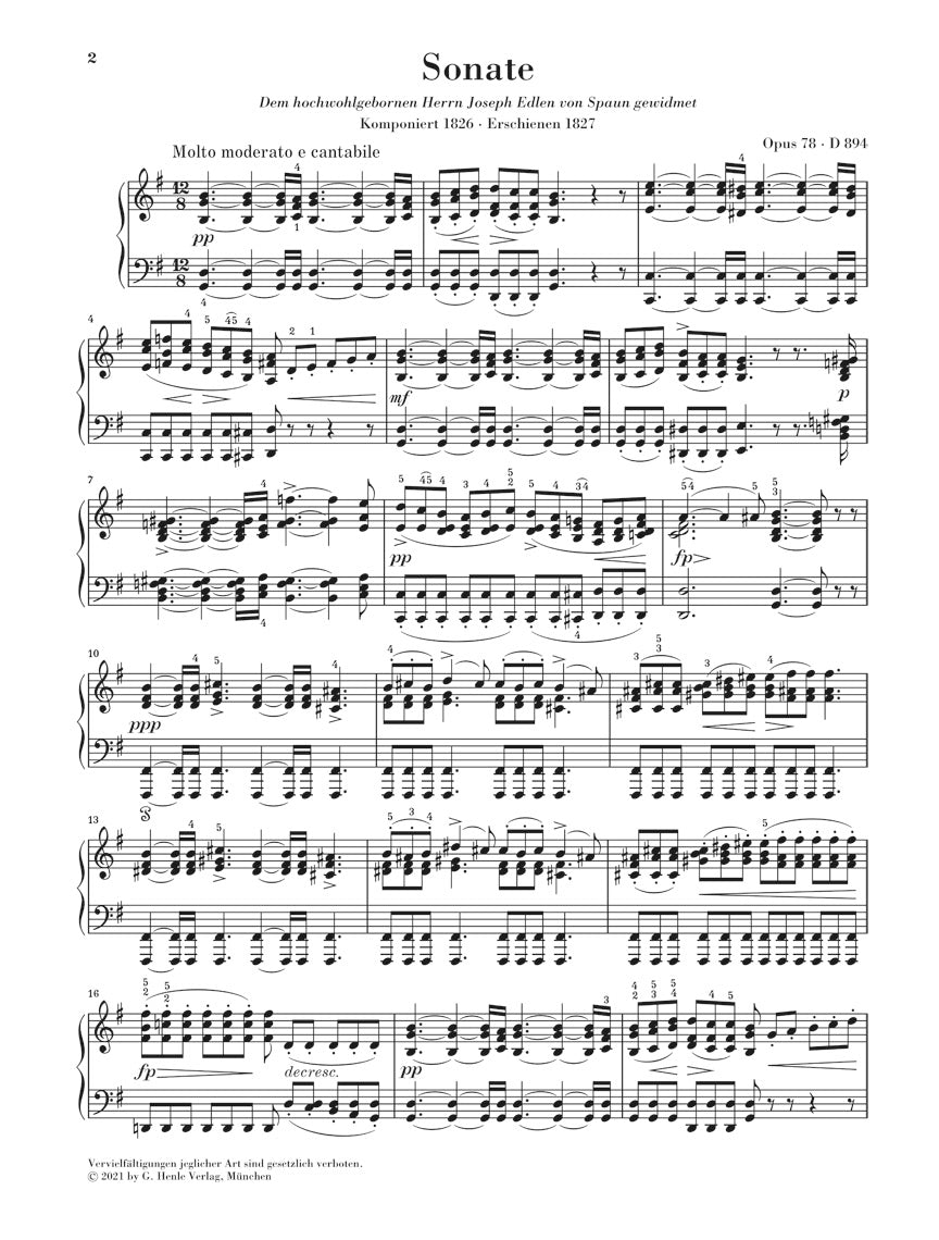 シューベルト:ピアノ・ソナタ ト長調 D 894(op. 78)第18番 「幻想」