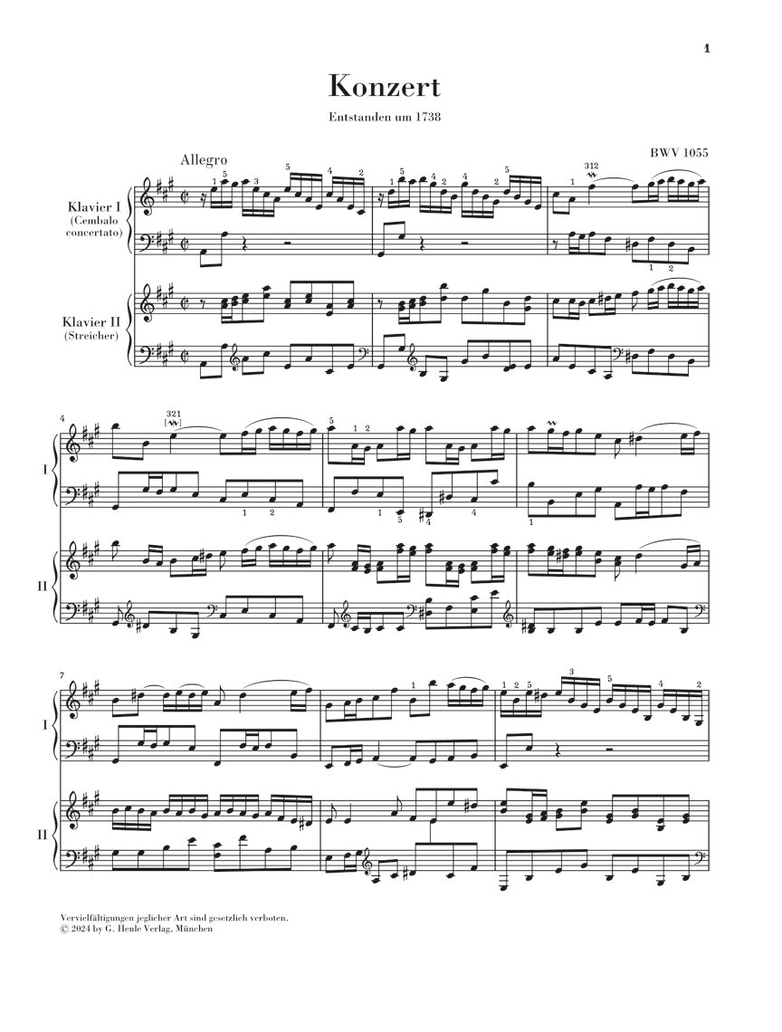 バッハ:チェンバロ協奏曲第4番 BWV1055