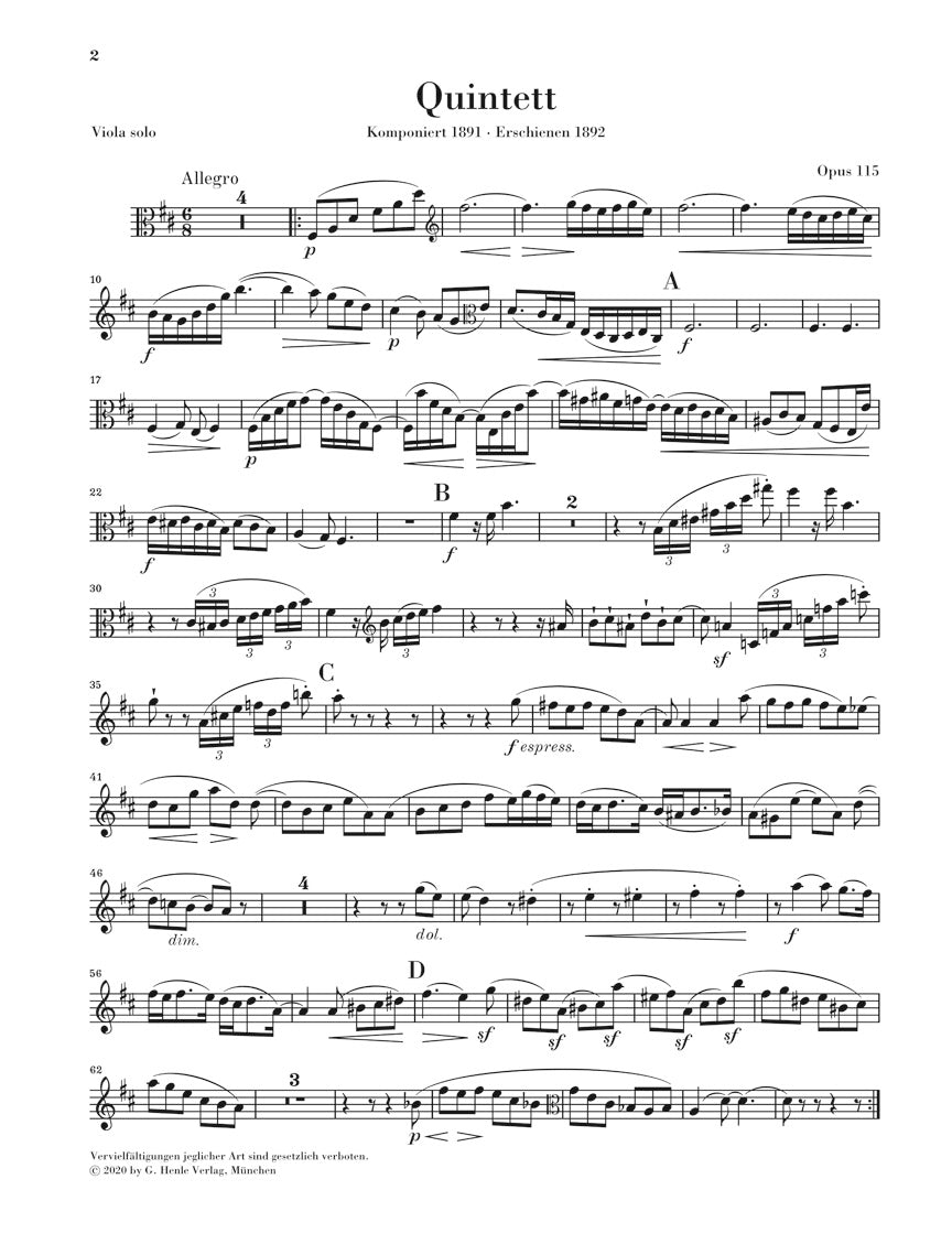ブラームス:クラリネット五重奏曲 ロ短調 op. 115(新ブラームス全集版)