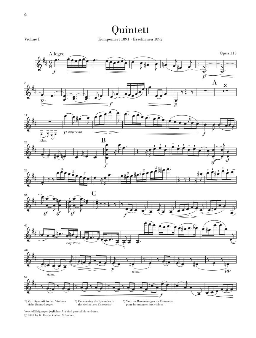 ブラームス:クラリネット五重奏曲 ロ短調 op. 115(新ブラームス全集版)