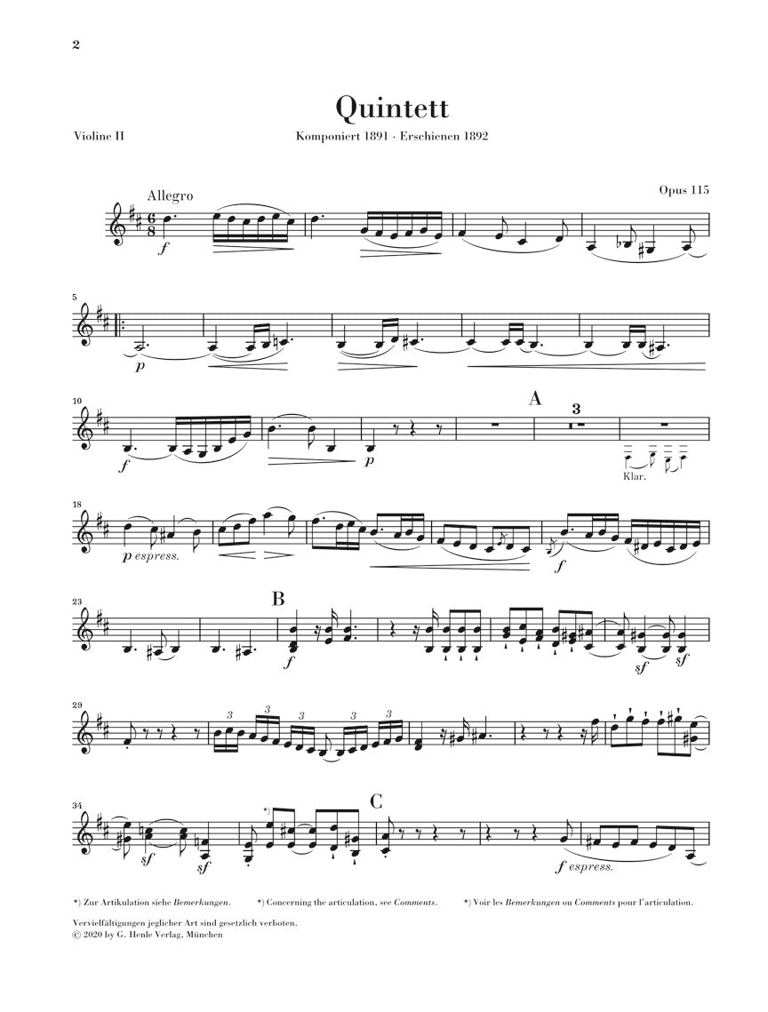 ブラームス:クラリネット五重奏曲 ロ短調 op. 115(新ブラームス全集版)