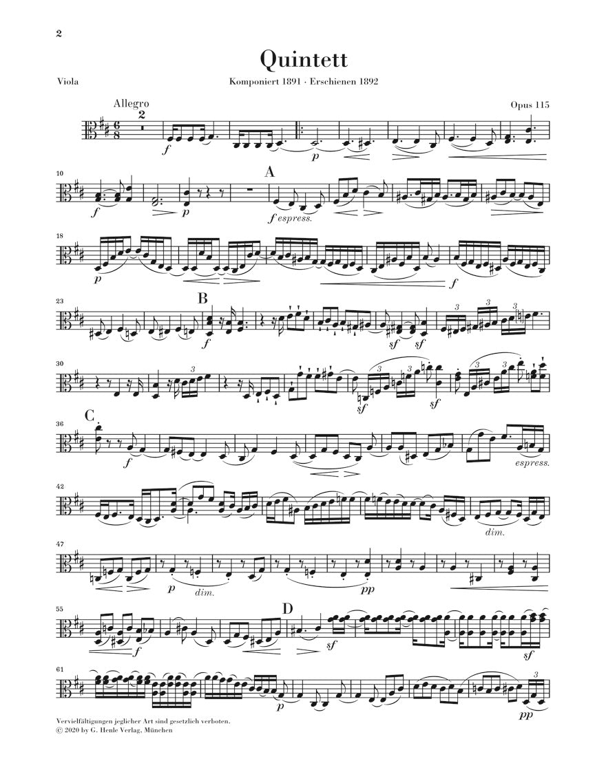 ブラームス:クラリネット五重奏曲 ロ短調 op. 115(新ブラームス全集版)