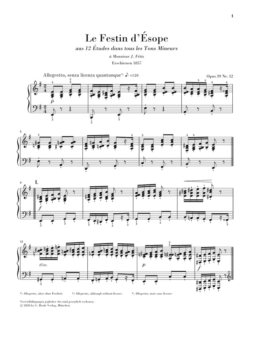 アルカン:イソップの饗宴 op. 39 - 12(全ての短調による12の練習曲より)