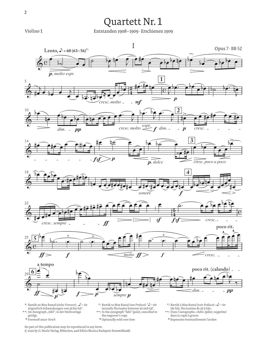 バルトーク:弦楽四重奏曲 第1番 op. 7