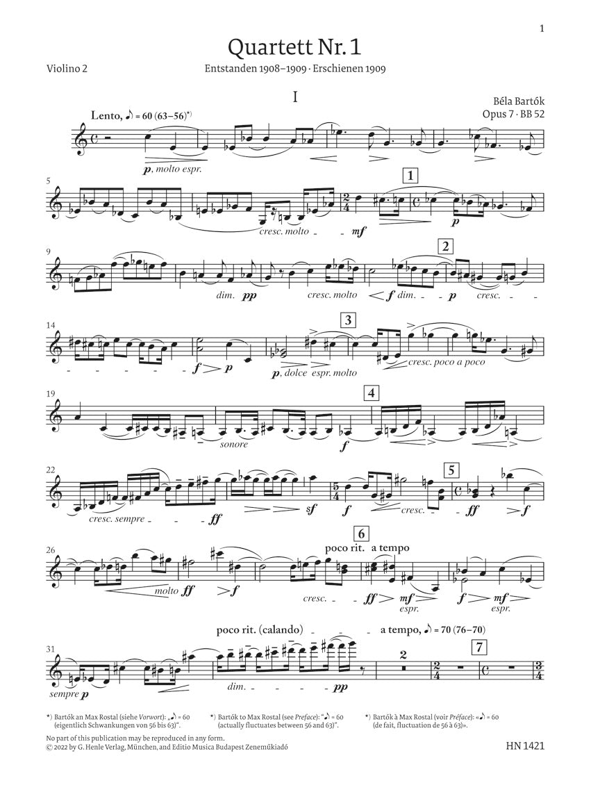 バルトーク:弦楽四重奏曲 第1番 op. 7