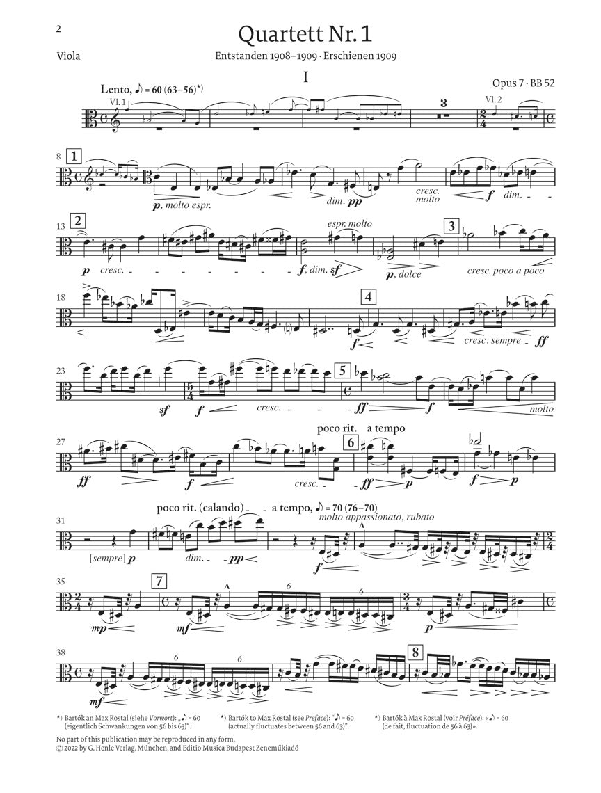 バルトーク:弦楽四重奏曲 第1番 op. 7