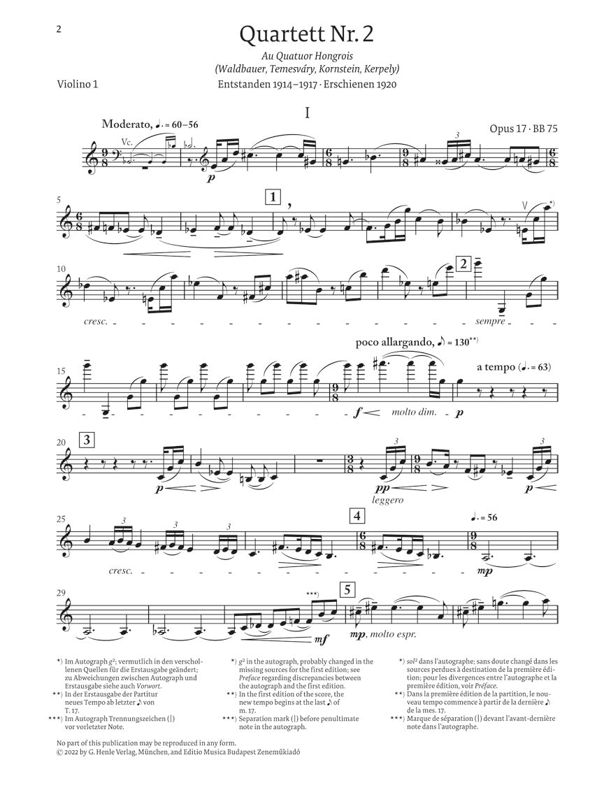 バルトーク:弦楽四重奏曲 第2番 op. 17