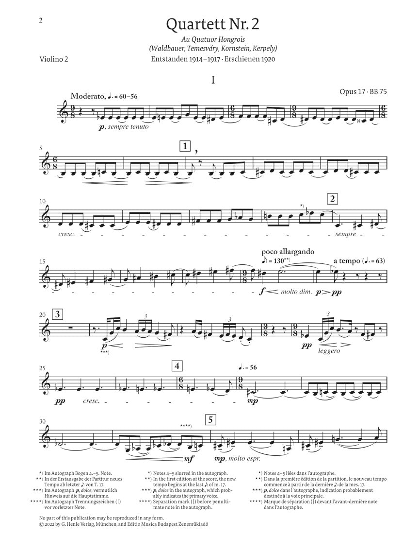 バルトーク:弦楽四重奏曲 第2番 op. 17