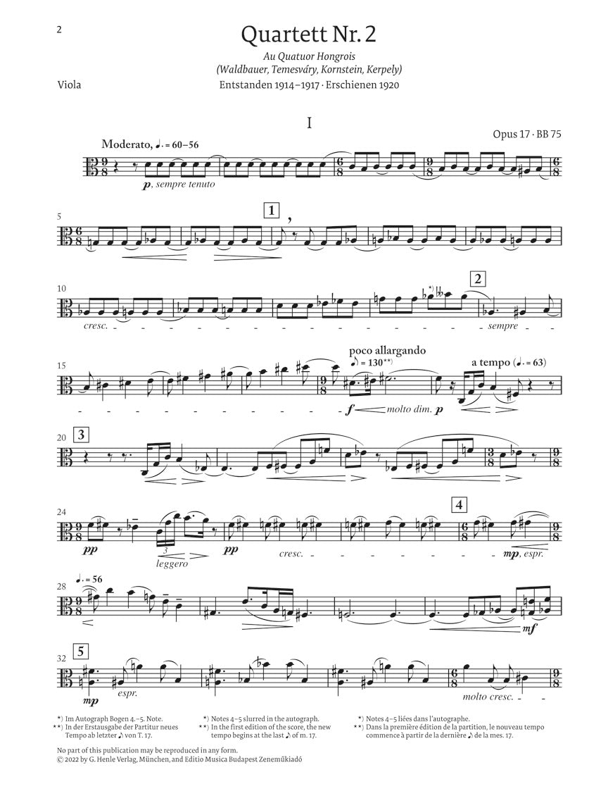 バルトーク:弦楽四重奏曲 第2番 op. 17