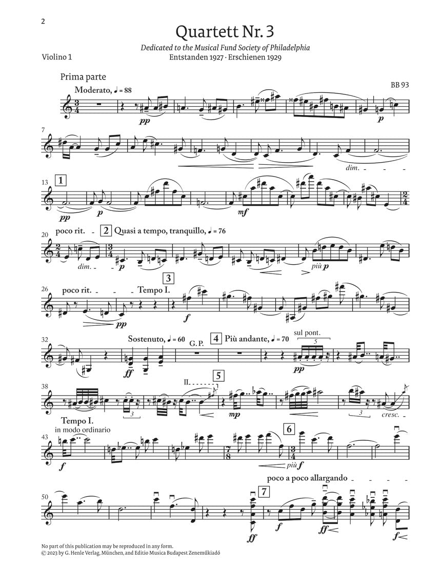 バルトーク:弦楽四重奏曲 第3番