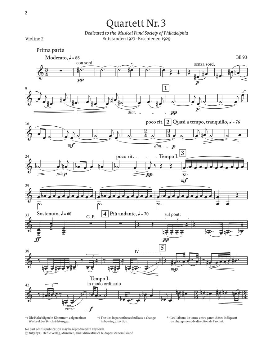 バルトーク:弦楽四重奏曲 第3番