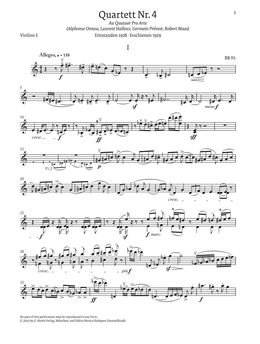 バルトーク:弦楽四重奏曲 第4番
