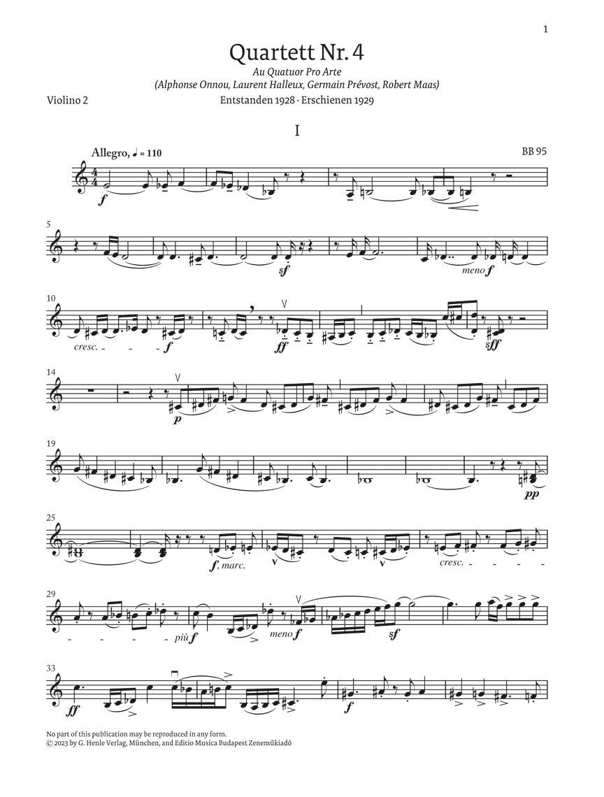 バルトーク:弦楽四重奏曲 第4番