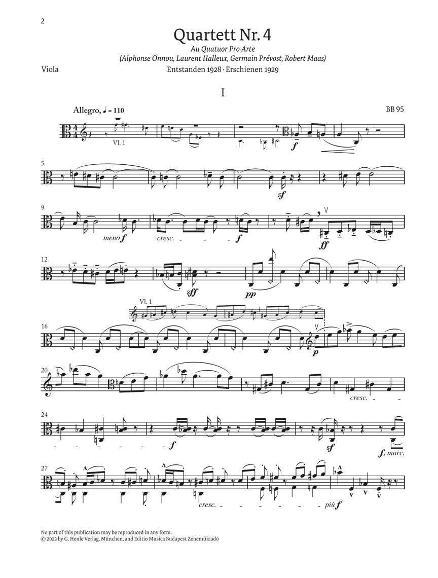バルトーク:弦楽四重奏曲 第4番