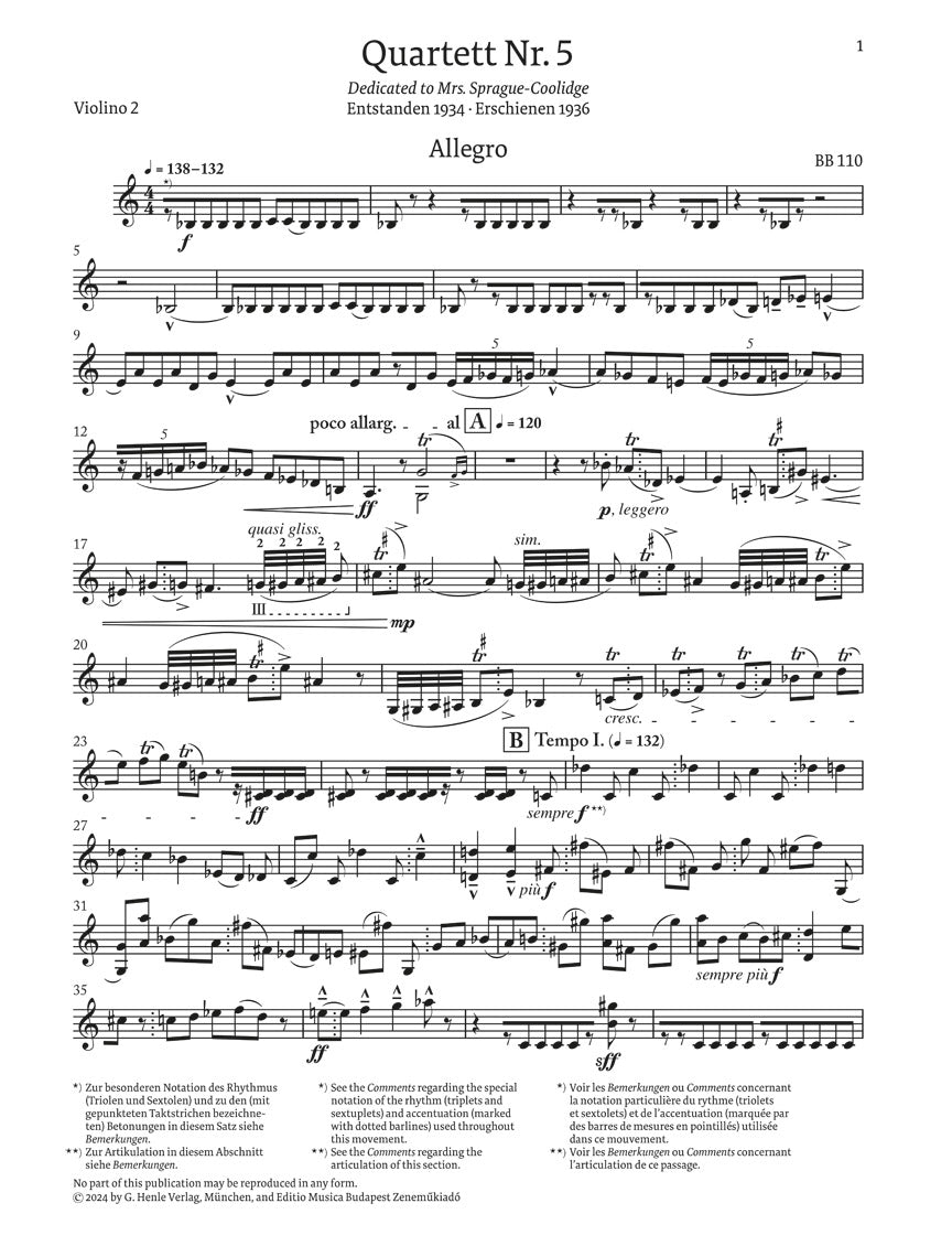 バルトーク:弦楽四重奏曲第5番 Sz.102