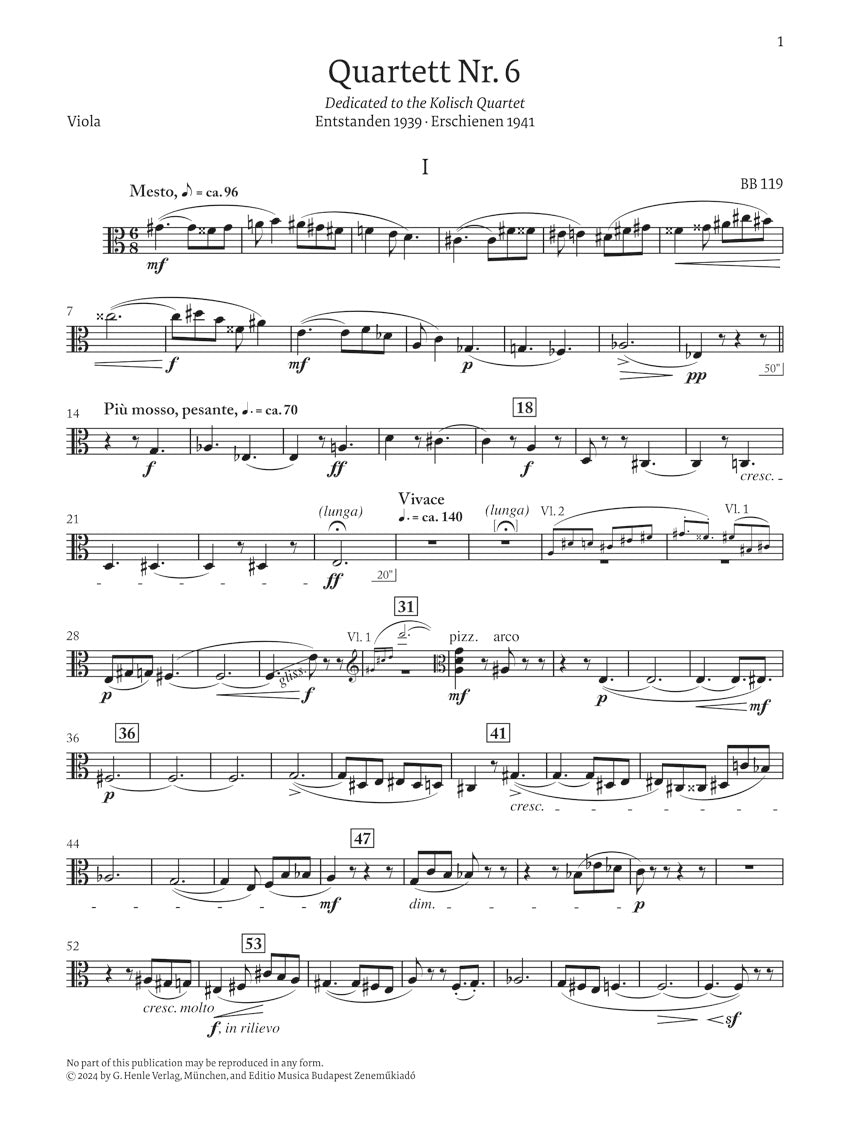バルトーク:弦楽四重奏曲第6番 Sz.114