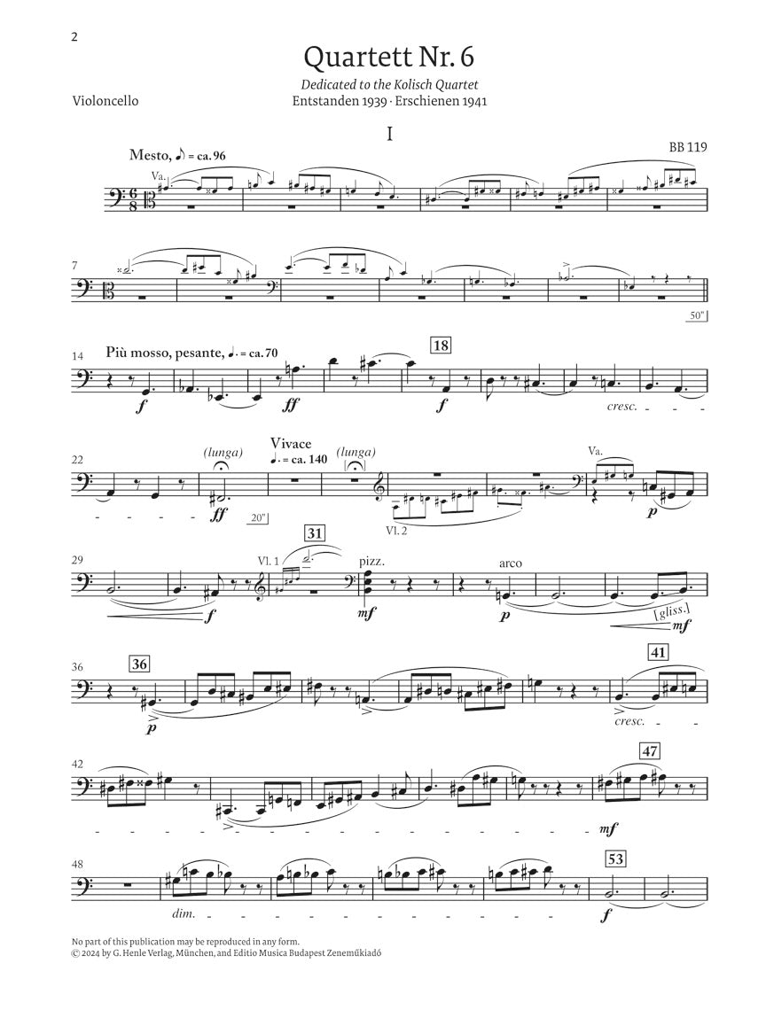 バルトーク:弦楽四重奏曲第6番 Sz.114