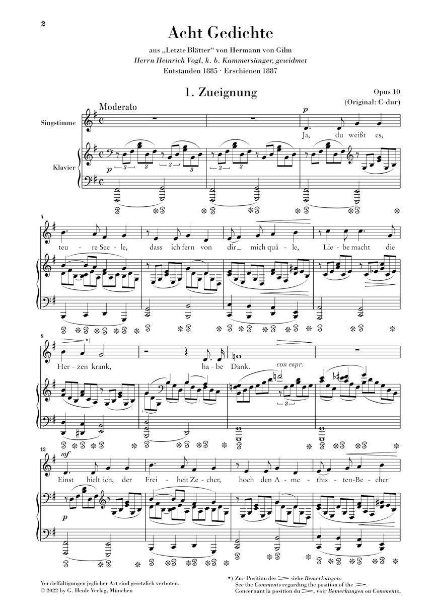 シュトラウス:8つの歌 op. 10(低声用)