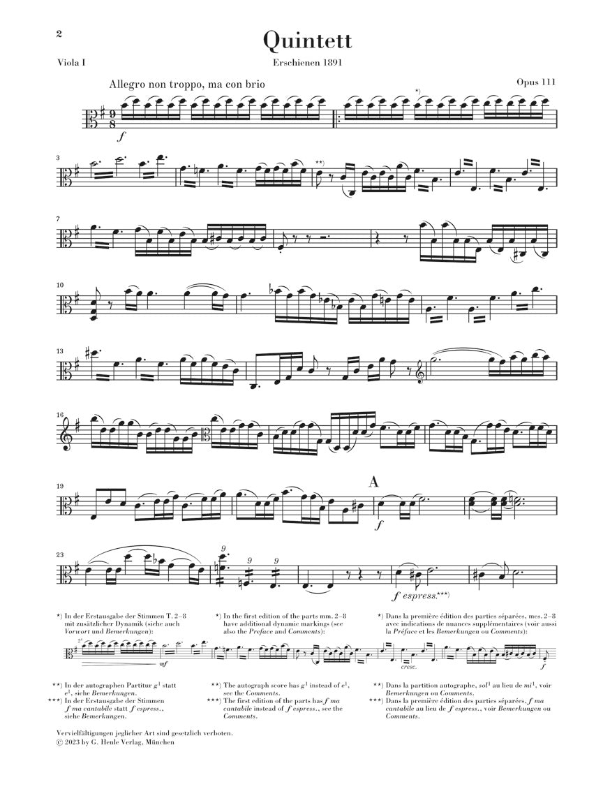ブラームス:弦楽五重奏曲 第2番 ト長調 op. 111