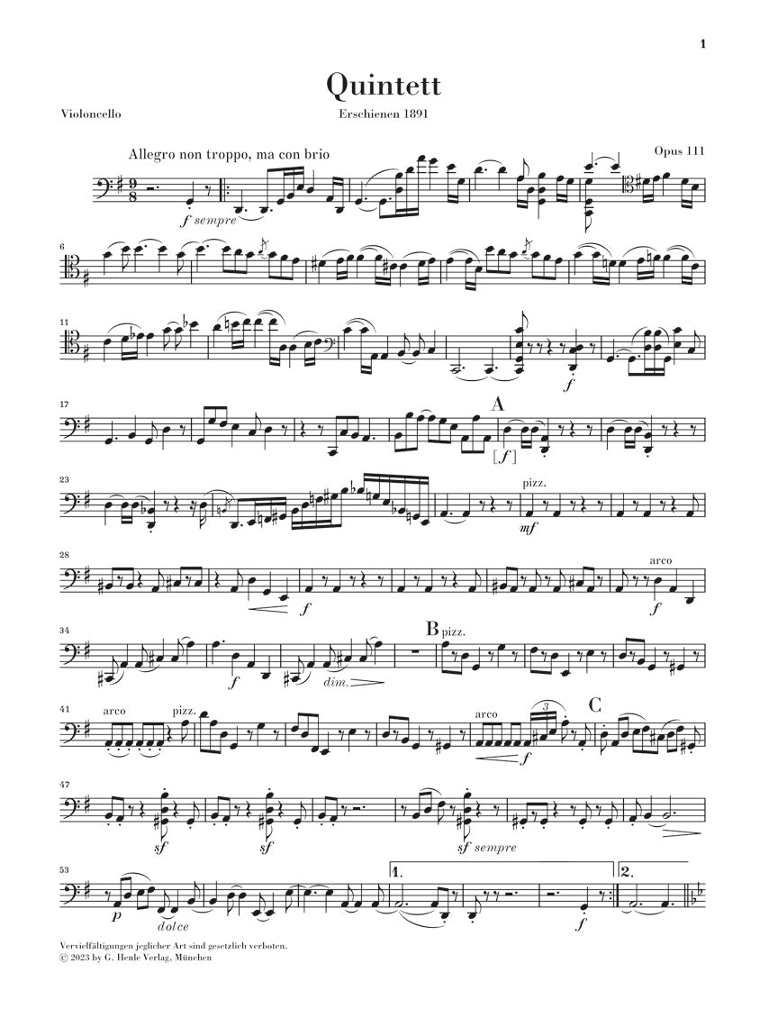 ブラームス:弦楽五重奏曲 第2番 ト長調 op. 111