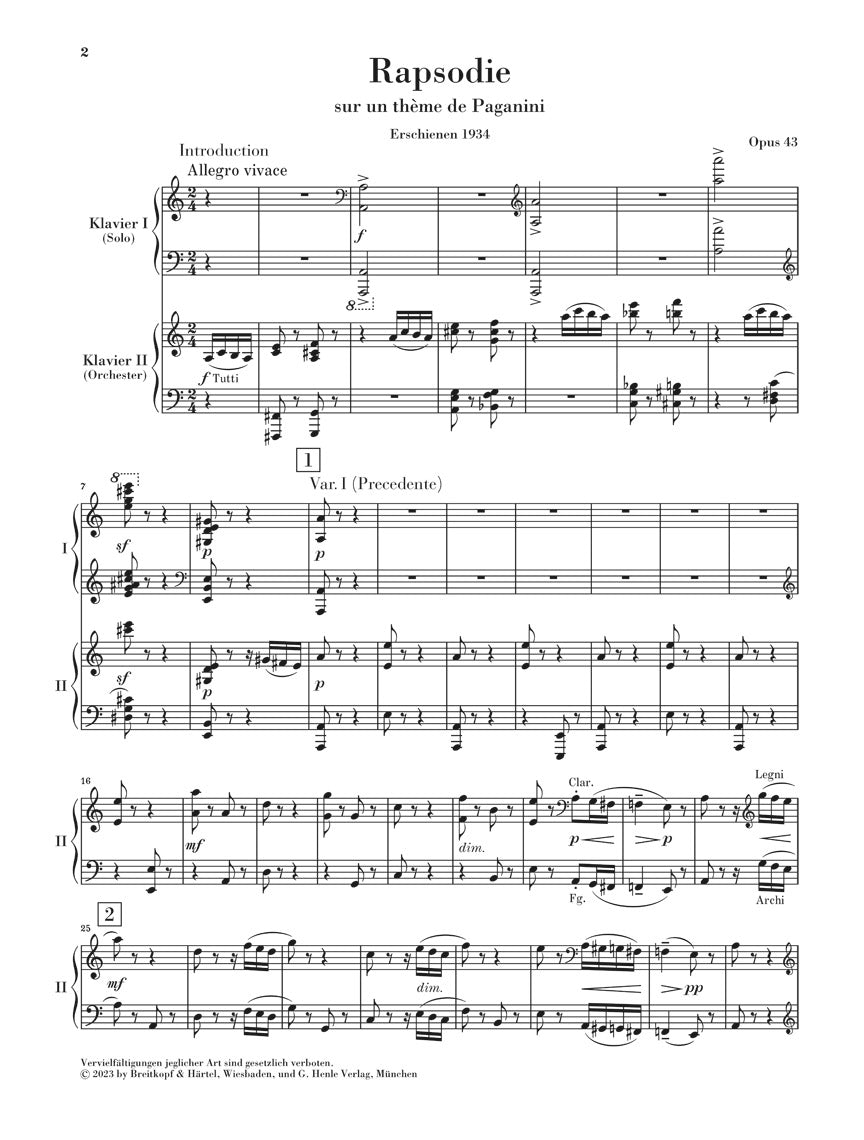 ラフマニノフ:パガニーニの主題による狂詩曲 op. 43