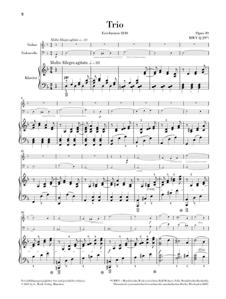 メンデルスゾーン:ピアノ三重奏曲 第1番 ニ短調 op. 49
