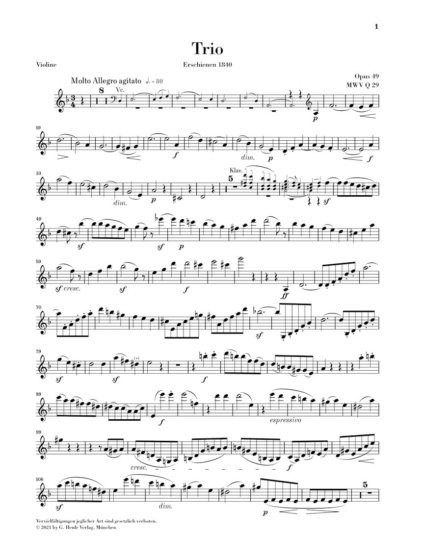 メンデルスゾーン:ピアノ三重奏曲 第1番 ニ短調 op. 49