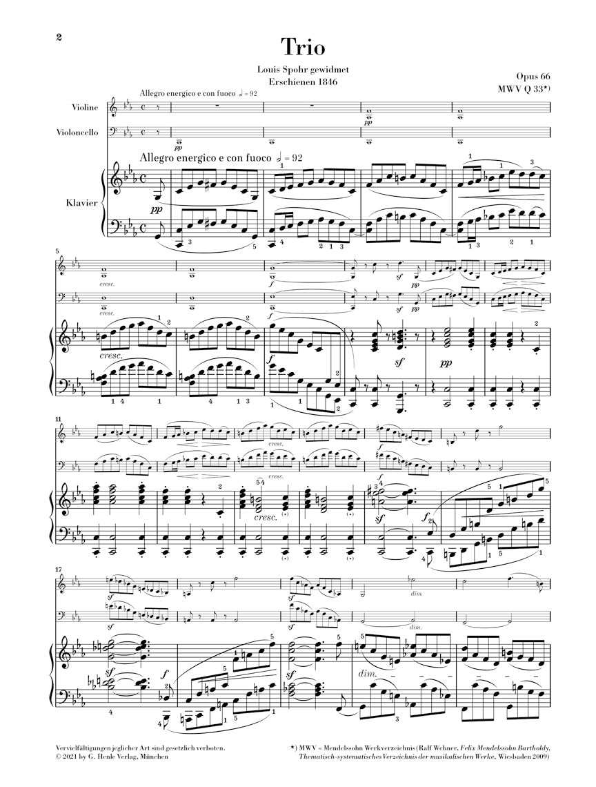 メンデルスゾーン:ピアノ三重奏曲 第2番 ハ短調 op. 66