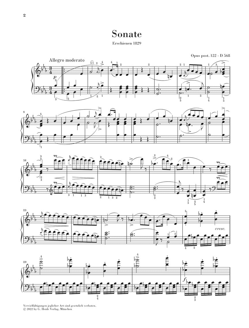 シューベルト:ピアノ・ソナタ 変ホ長調 D 568 - op. 122