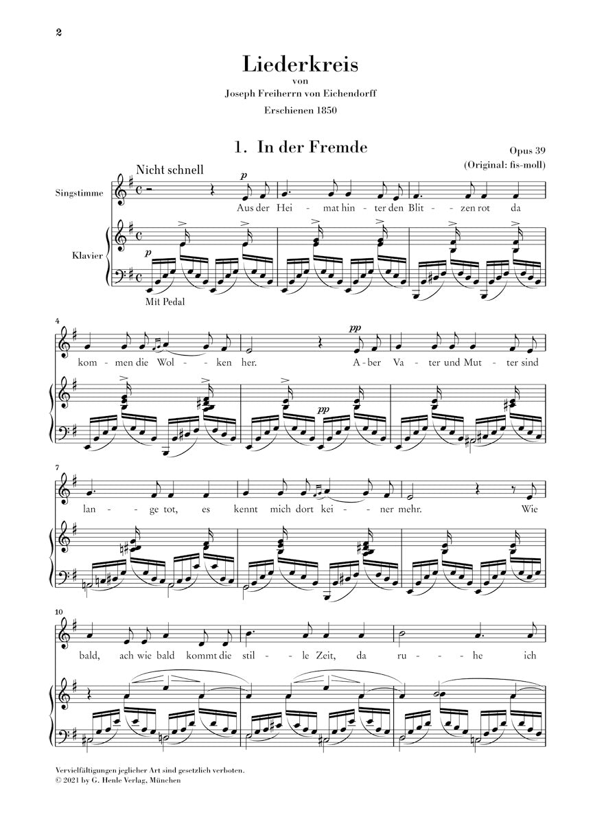 シューマン:リーダークライス op. 39, 1842年稿と1850年稿(低声用)