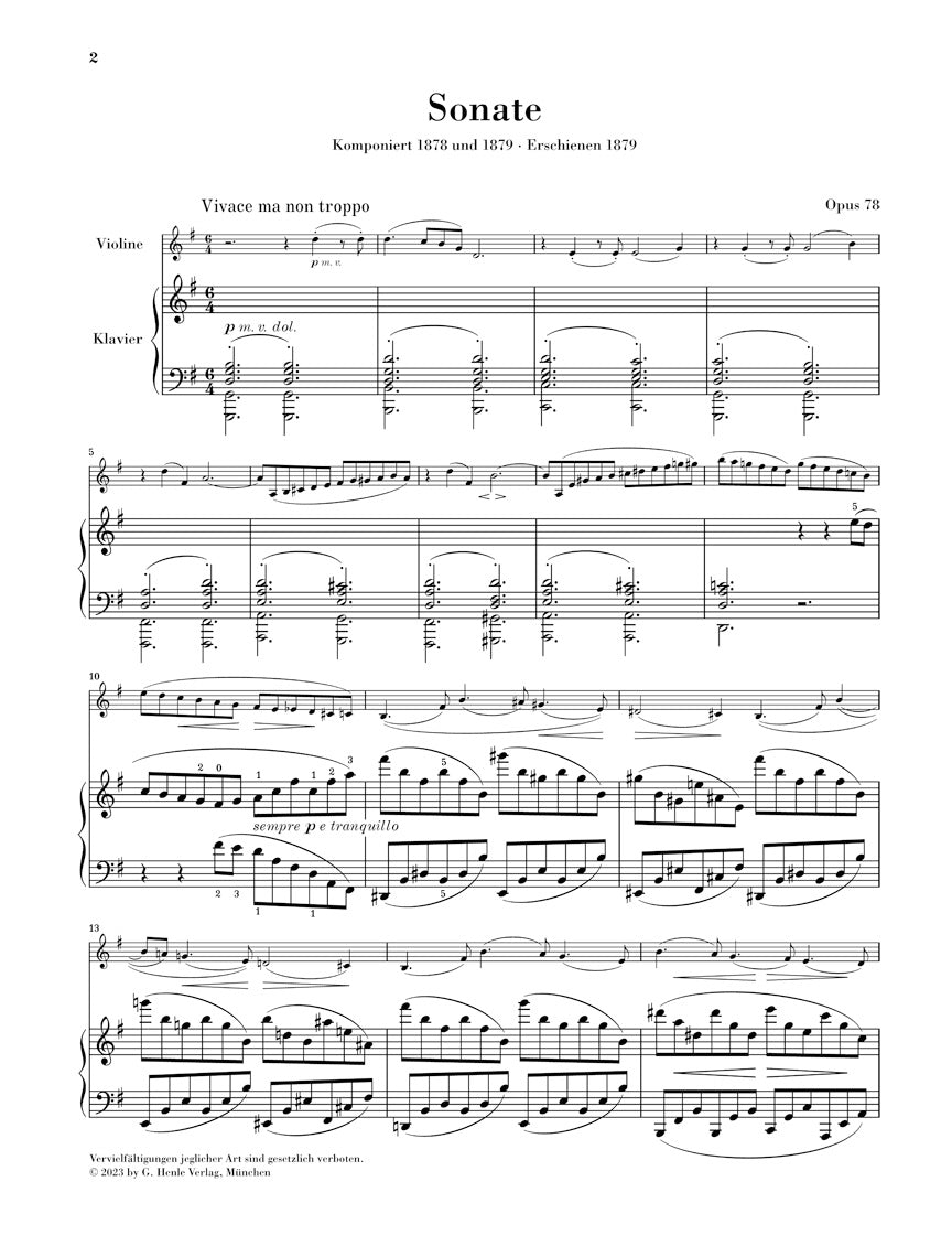 ブラームス:ヴァイオリン・ソナタ 第1番 ト長調 op. 78