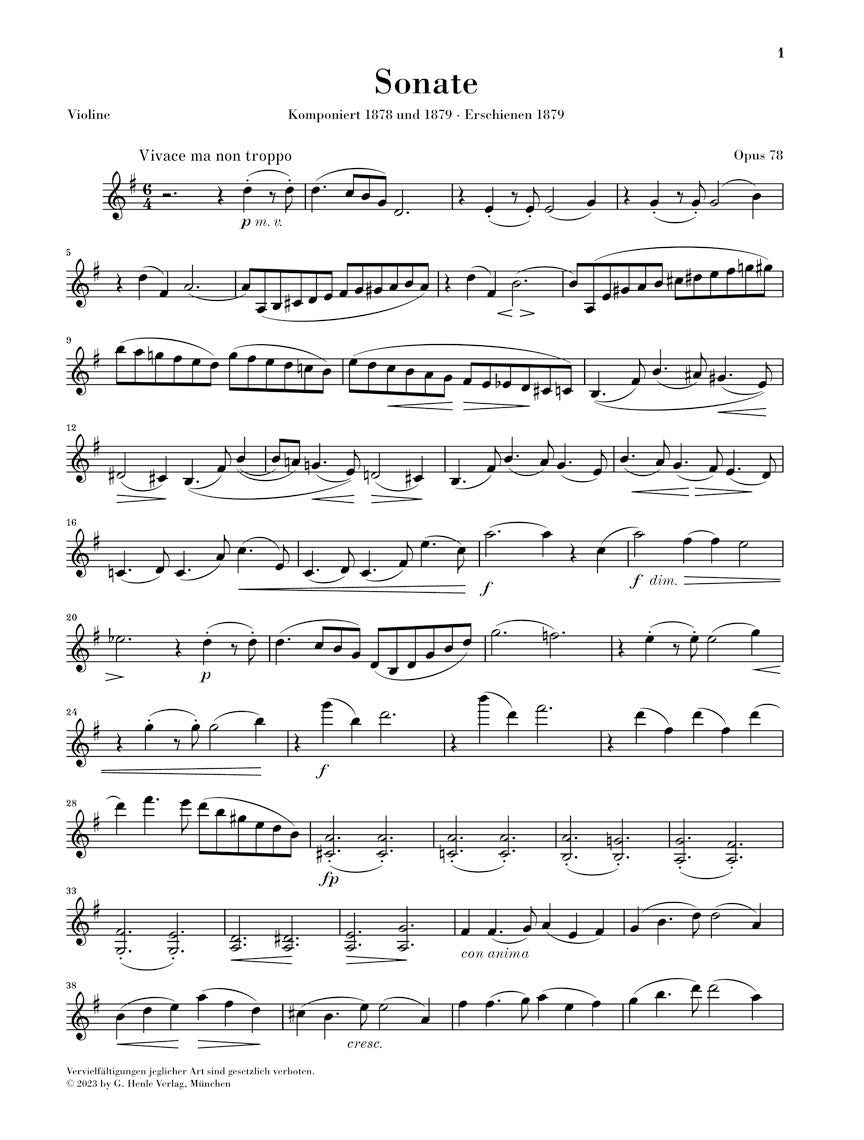 ブラームス:ヴァイオリン・ソナタ 第1番 ト長調 op. 78